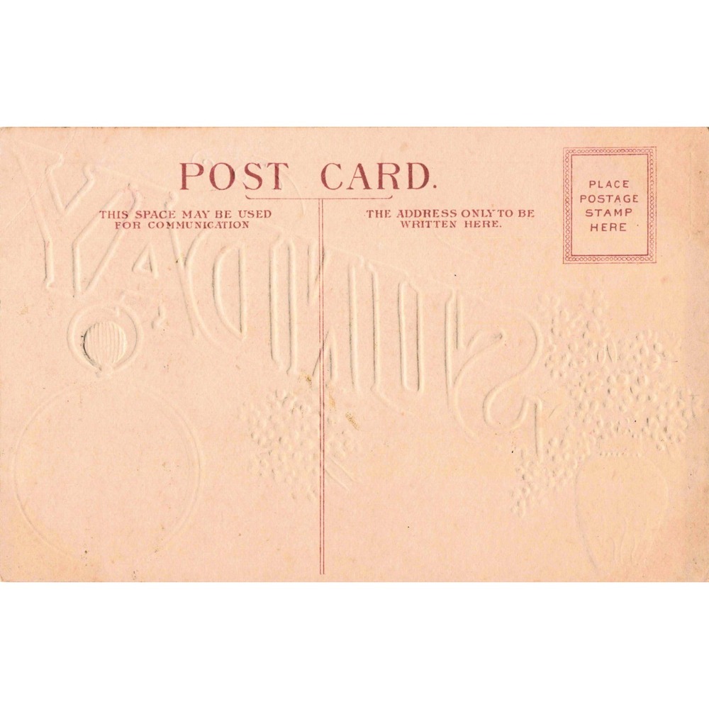 Antique Embossed Postcard Sunday at 1 PM Pocket Watch Forget-Me-Nots Floral VG- - Picture 2 of 2